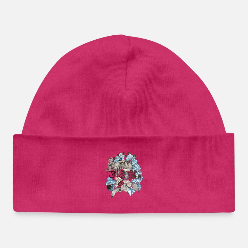 Spirale florale bleue et blanche - Bonnet bébé bio - hot pink