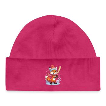 Winterfuchs Illustration mit Mütze und Schal - Baby Organic Mütze - hot Pink - Vorne