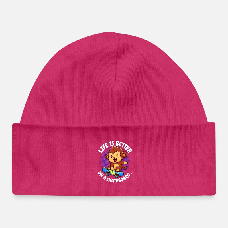 La vie est meilleure Skateboard Monkey Monkey - Bonnet bébé bio - hot pink