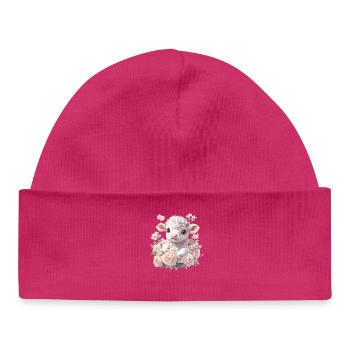 Tender lamb with rosary - Baby Organic Beanie - hot pink - Front