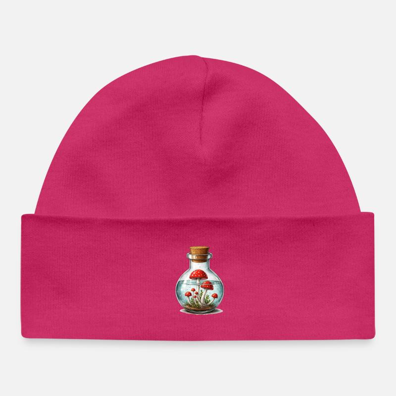 Champignons magiques dans un bocal – look magique - Bonnet bébé bio - hot pink