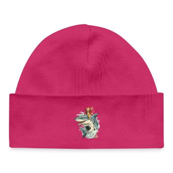 Chat samouraï chevauche le requin – balade de vagues avec style - Bonnet bébé bio - hot pink - Devant