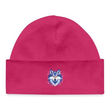 Conception géométrique du loup | Estampe d’art animalier - Bonnet bébé bio - hot pink - Devant