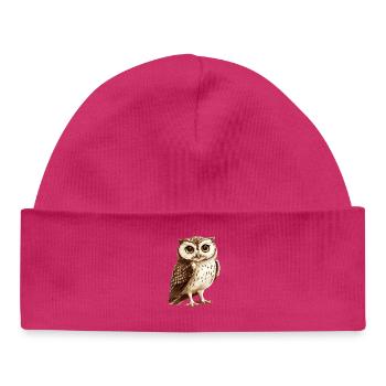 Illustration de la chouette fauve dans des tons bruns chauds - Bonnet bébé bio - hot pink - Devant