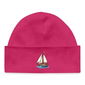 Sailboat Nautical Illustration - Baby Organic Beanie - hot pink - Front