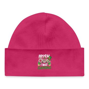 Irish Gaming I Was Gaming - Baby Organic Beanie - hot pink - Front
