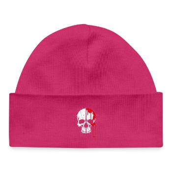 Geteilter Totenkopf mit roter Farbe - Baby Organic Mütze - hot Pink - Vorne