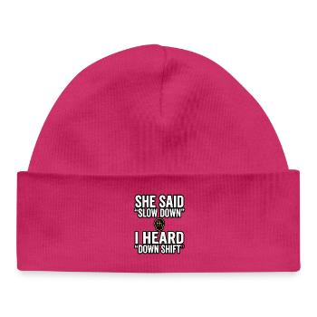 Down Shift Saying Manual Transmission - Baby Organic Beanie - hot pink - Front