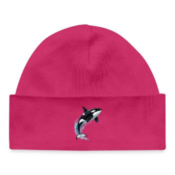 Orca springt aus dem Meer Illustration - Baby Organic Mütze - hot Pink - Vorne