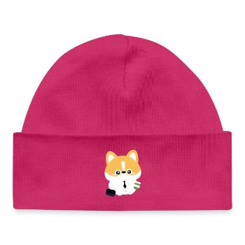 Corgi im Gleichstand mit Kaffeetasse - Baby Organic Mütze - hot Pink - Vorne