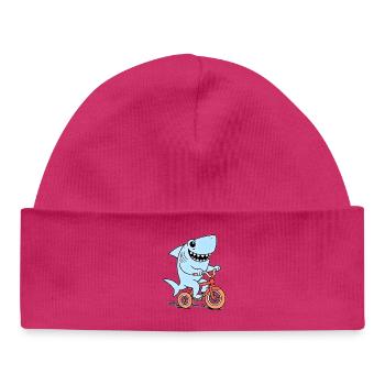 Le requin bleu à vélo - Bonnet bébé bio - hot pink - Devant