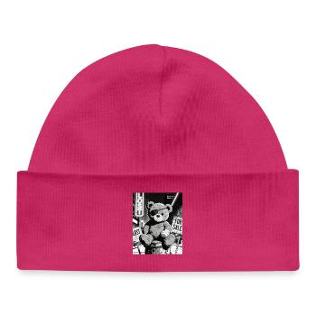 Neon-Noir Bär mit Augenklappe - Baby Organic Mütze - hot Pink - Vorne