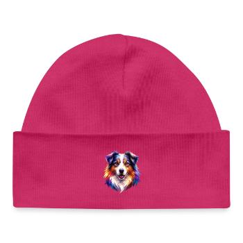 Colorful Aussie Polygon Art – Australian Shepherd  - Baby Organic Mütze - hot Pink - Vorne