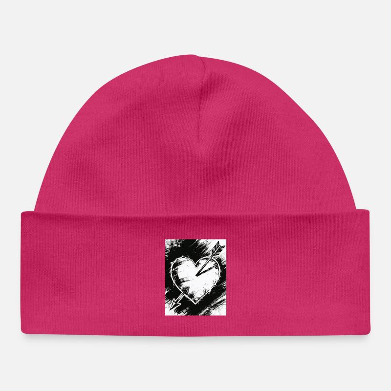 Cœur noir et blanc avec flèche - Bonnet bébé bio - hot pink