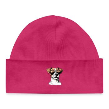Sunglasses Dog Cartoon - Baby Organic Beanie - hot pink - Front