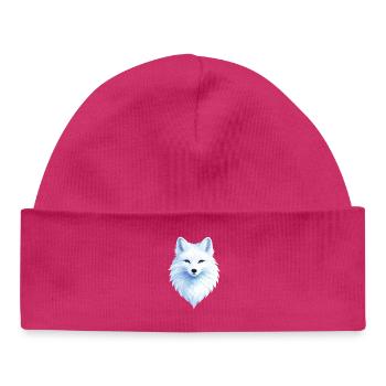 Polar Fox Blue Polygon– Geometric Polar Fox Design - Baby Organic Mütze - hot Pink - Vorne