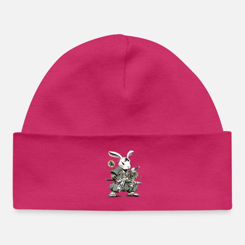 Rabbit Samurai Warrior with Katana - Baby Organic Beanie - hot pink