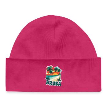 Plage de sable d’Aruba et palmiers - Bonnet bébé bio - hot pink - Devant