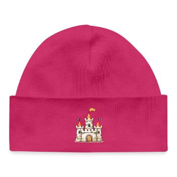 Illustration du château en boîte à sable - Bonnet bébé bio - hot pink - Devant