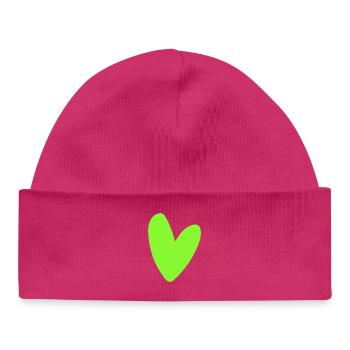 Icône Cœur Vert Néon Style rétro minimaliste - Bonnet bébé bio - hot pink - Devant