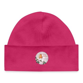 Illustration d’un oiseau sur une branche avec inscription - Bonnet bébé bio - hot pink - Devant