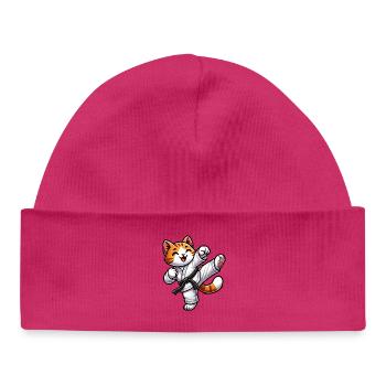 Süße Karatekatze Cartoon Kampfsport Kätzchen - Baby Organic Mütze - hot Pink - Vorne