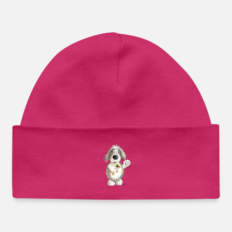 Beardie avec Ours - Bonnet bébé bio - hot pink