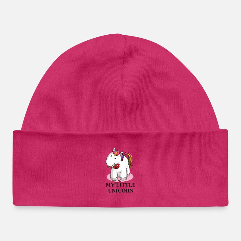 Licorne câline avec couronne de fleurs - Bonnet bébé bio - hot pink