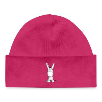 Happy Donkey I Animal Motif - Baby Organic Beanie - hot pink - Front