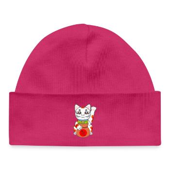 Maneki Neko, Glückskatze, japanese Bobtail Katze - Baby Organic Mütze - hot Pink - Vorne