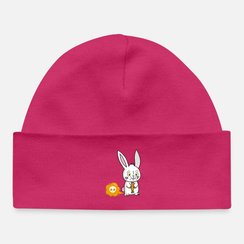 Lapin blanc et pet à la carotte - Bonnet bébé bio - hot pink
