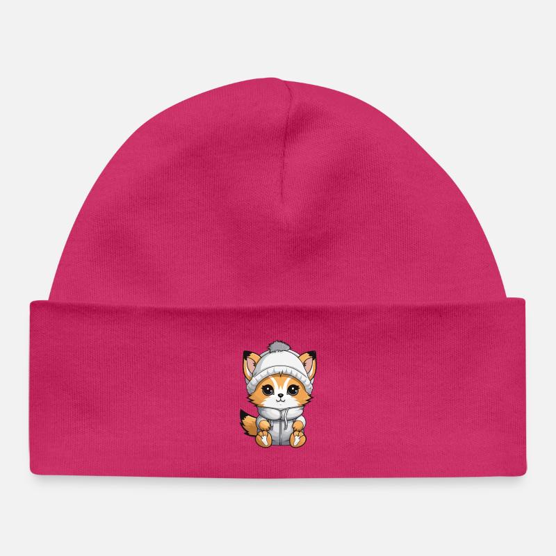 Fuchs Winter Comic - Baby Organic Mütze - hot Pink