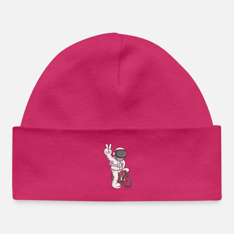 Astronaute chevauchant un vélo fixie – Peace Pose Space - Bonnet bébé bio - hot pink