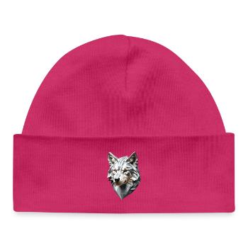 Wolfskopf LowPoly Geometrisch - Baby Organic Mütze - hot Pink - Vorne