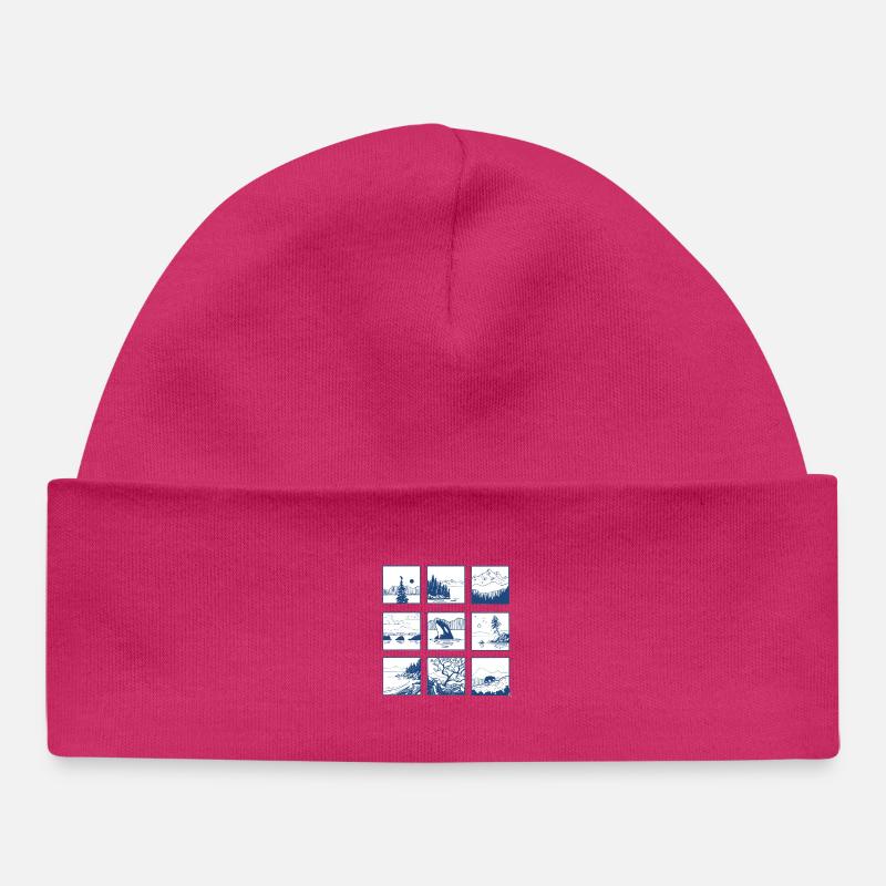 Art au trait du Quatuor Paysage Bleu - Bonnet bébé bio - hot pink