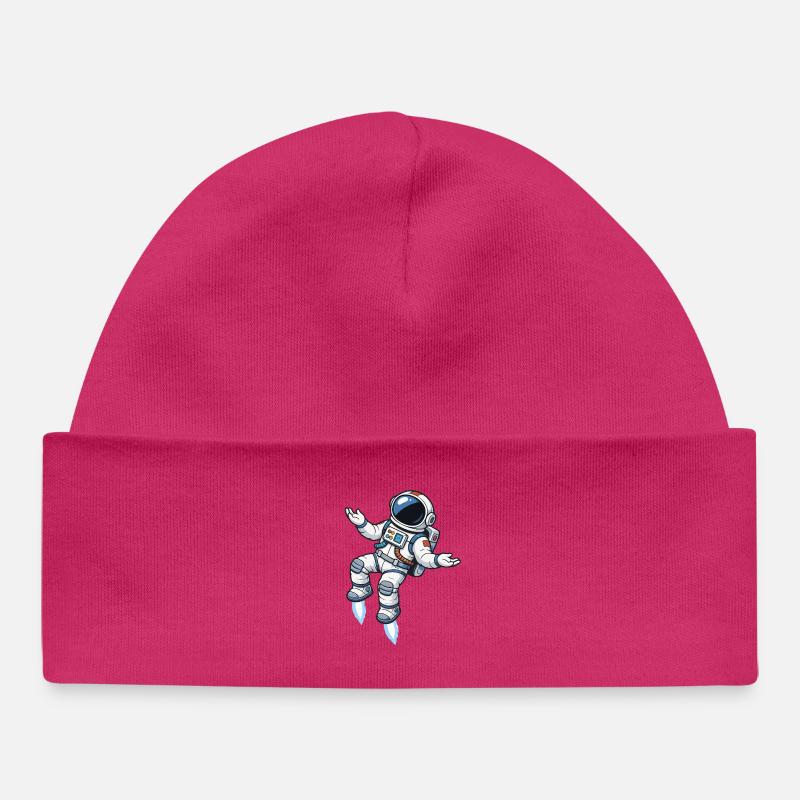 Schwebender Comic Astronaut mit Raketenantrieb - Baby Organic Mütze - hot Pink