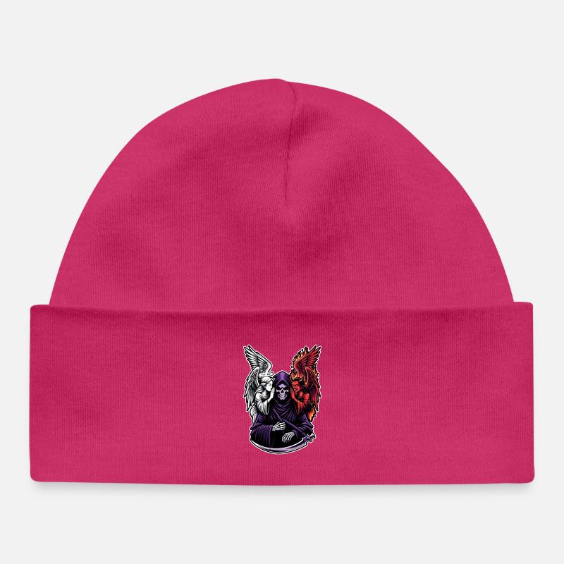 Faucheuse avec Ange et Démon - Bonnet bébé bio - hot pink