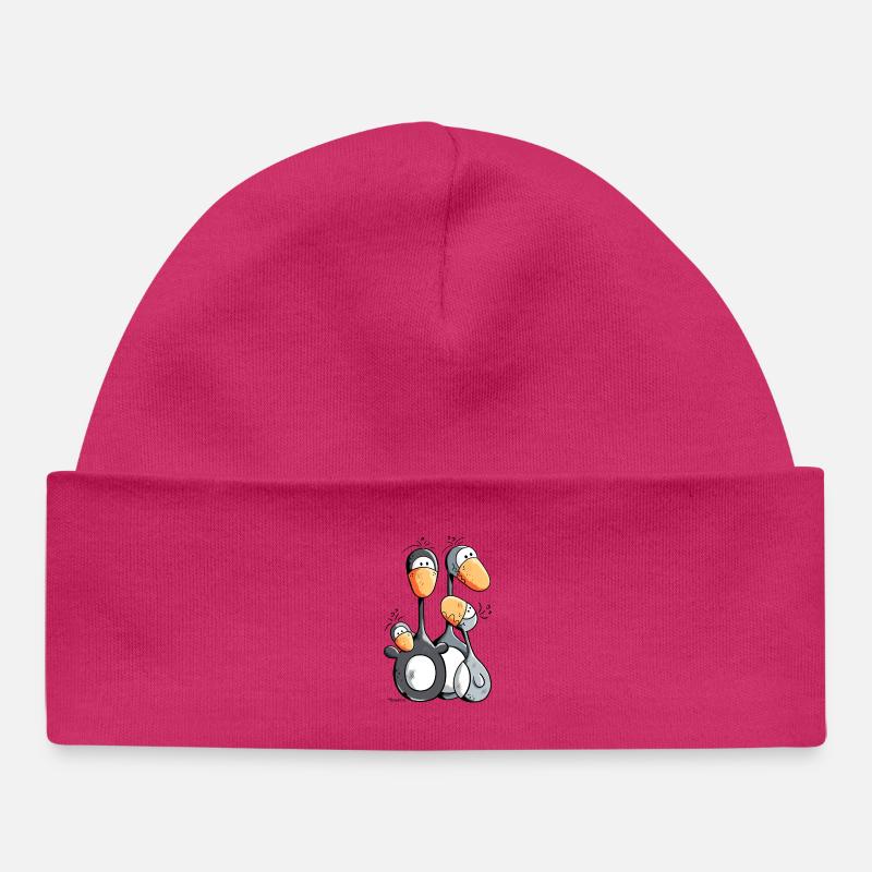 Famille Pingouin mignon - Bonnet bébé bio - hot pink