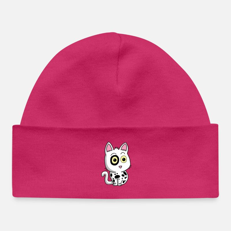 Chaton noir et blanc - Bonnet bébé bio - hot pink