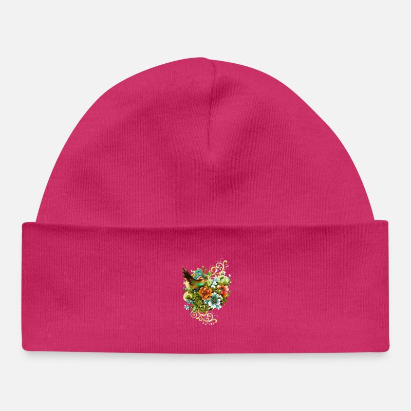 La beauté des oiseaux et des fleurs ensemble. - Bonnet bébé bio - hot pink