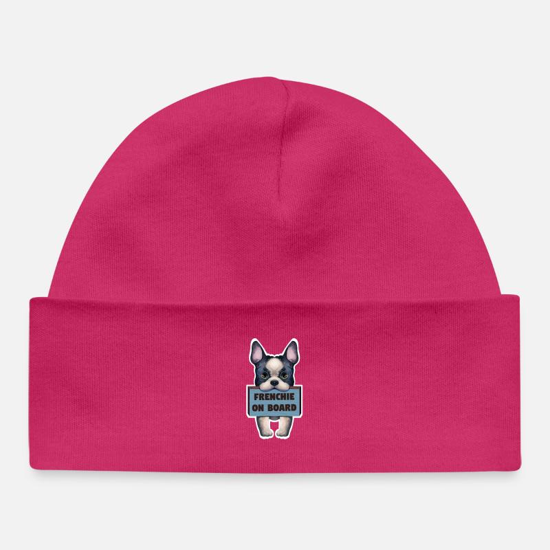 Sticker bouledogue français à bord - Bonnet bébé bio - hot pink