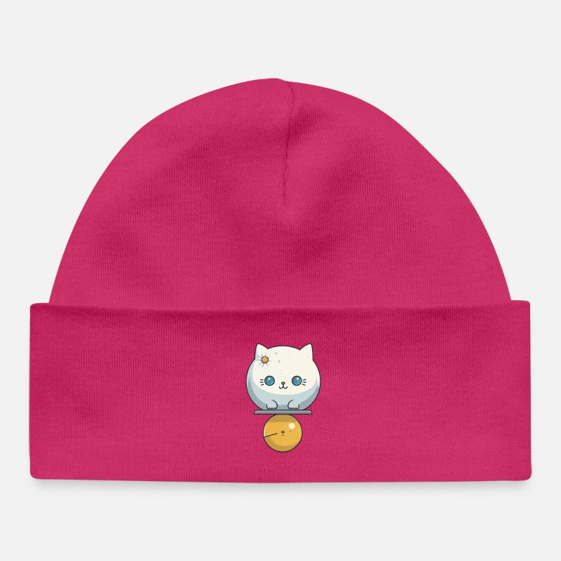 Illustration de chat mignon - Bonnet bébé bio - hot pink
