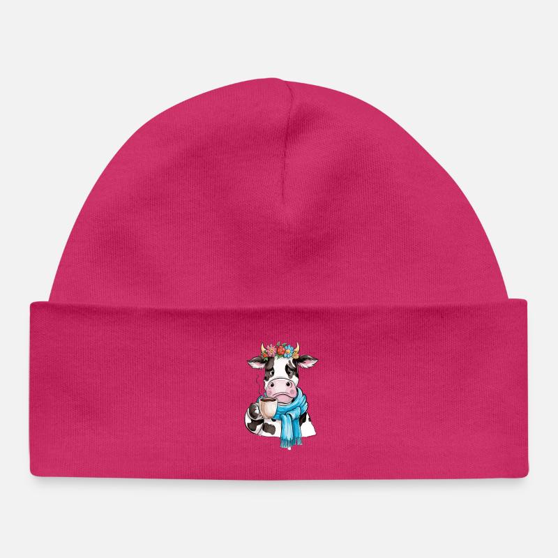 Vache café - Bonnet bébé bio - hot pink