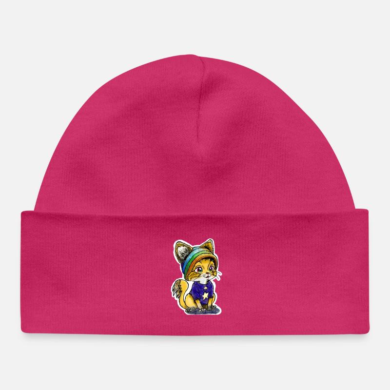 Rainbow Kitten - Baby Organic Beanie - hot pink