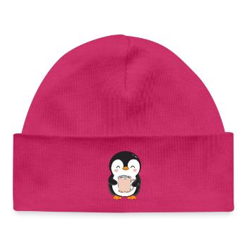 Niedlicher Pinguin mit Kaffeetasse - Entzückendes Design - Baby Organic Mütze - hot Pink - Vorne