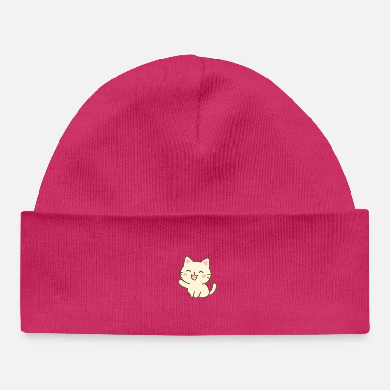 Chat heureux - Bonnet bébé bio - hot pink