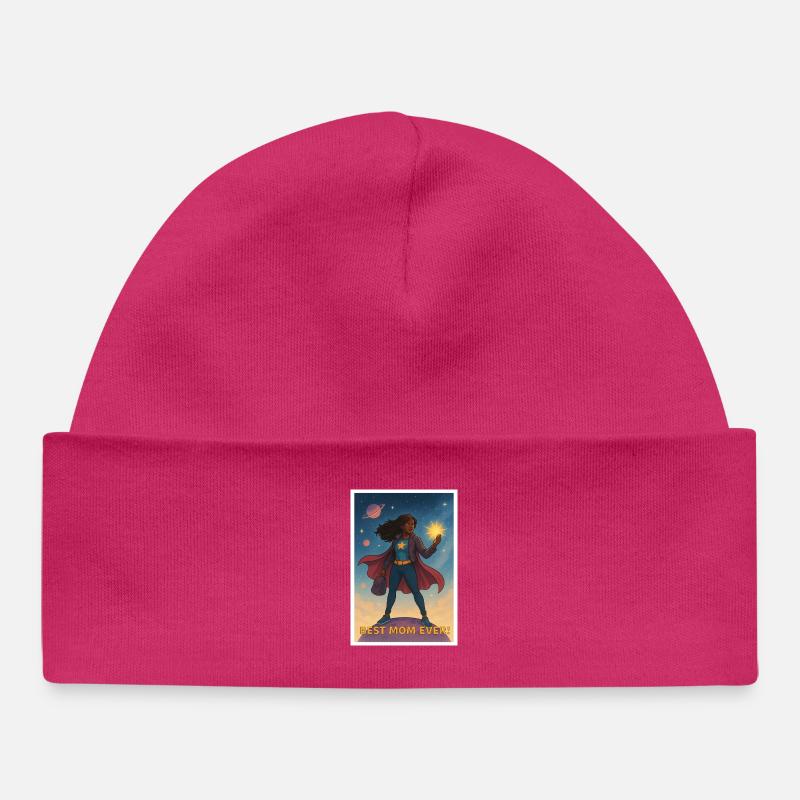 Affiche de la meilleure maman de super-héros de tous les temps - Bonnet bébé bio - hot pink