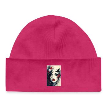 Floral Noir Head Portrait - Baby Organic Beanie - hot pink - Front