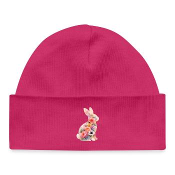 Hase Pastell Blumen - Baby Organic Mütze - hot Pink - Vorne