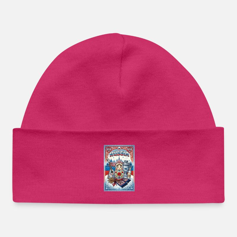 Matryoshka et Samovar russes - Bonnet bébé bio - hot pink